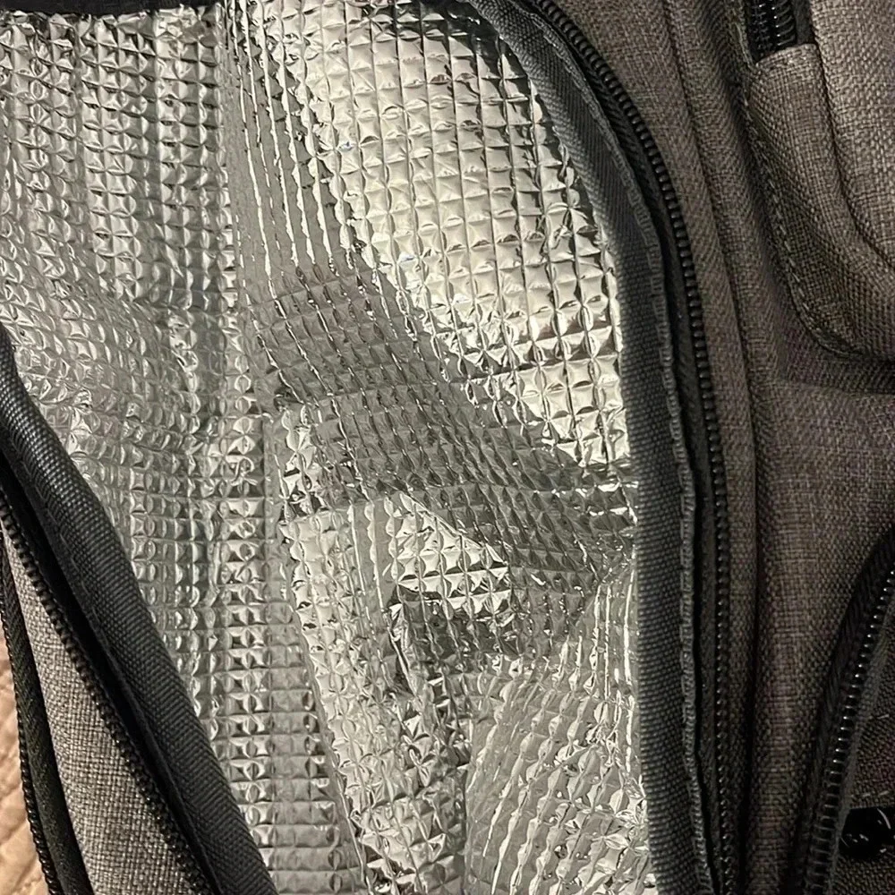 Mancro | Full size Diaper bag for baby Backpack with cooler holds bottles gray
